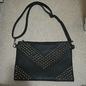 Oversized Studded Crossbody Wristlet      Leather Bag